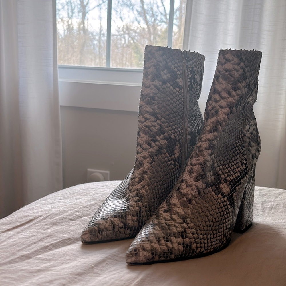 Faux snake skin booties